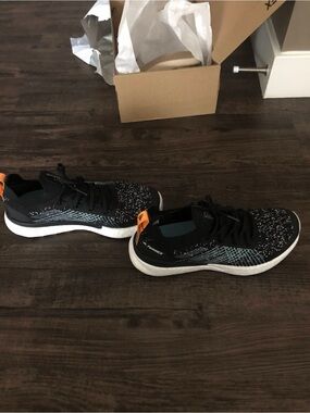 Adidas Black Knit Athletic Sneakers with Blue and Orange Accents